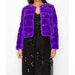 NEW SHOPIRISBASIC faux fur buttoned quilted jacket in purple